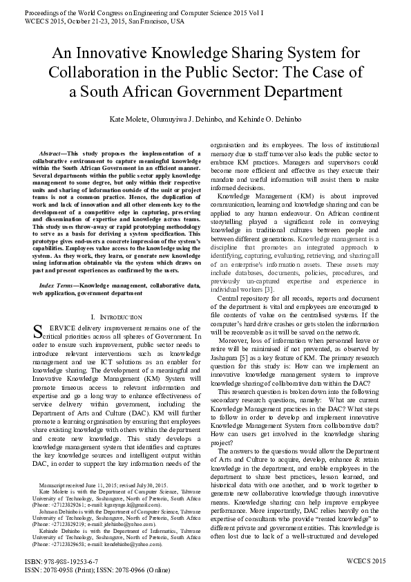 (PDF) An Innovative Knowledge Sharing System for Collaboration in the ...