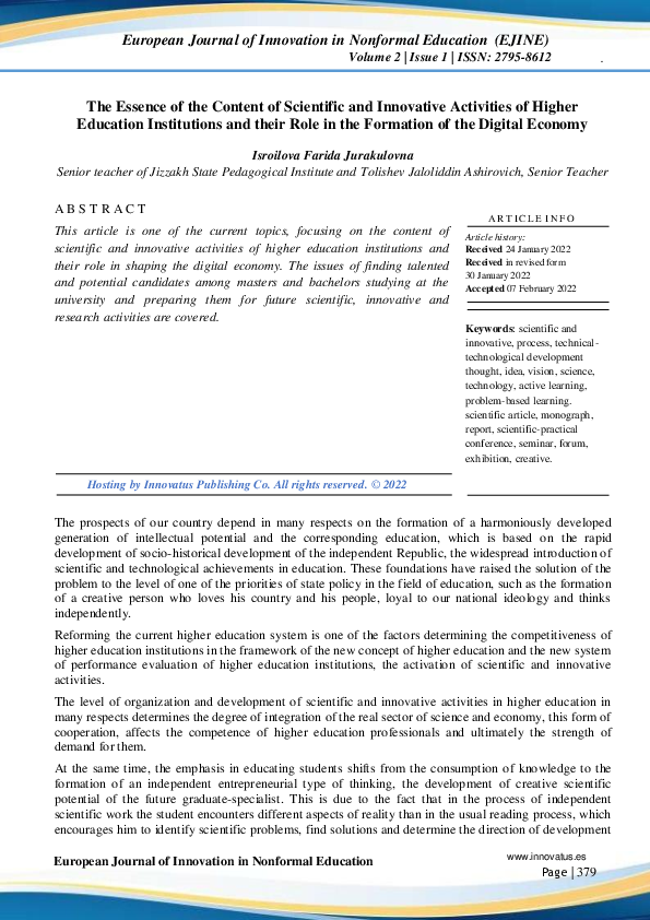 (PDF) The Essence of the Content of Scientific and Innovative ...
