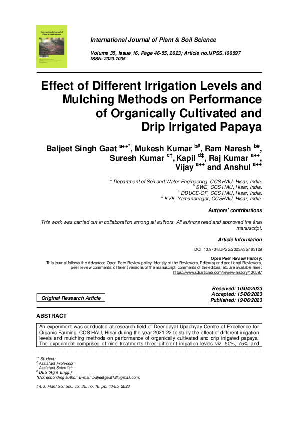(PDF) Effect of Different Irrigation Levels and Mulch Application on ...