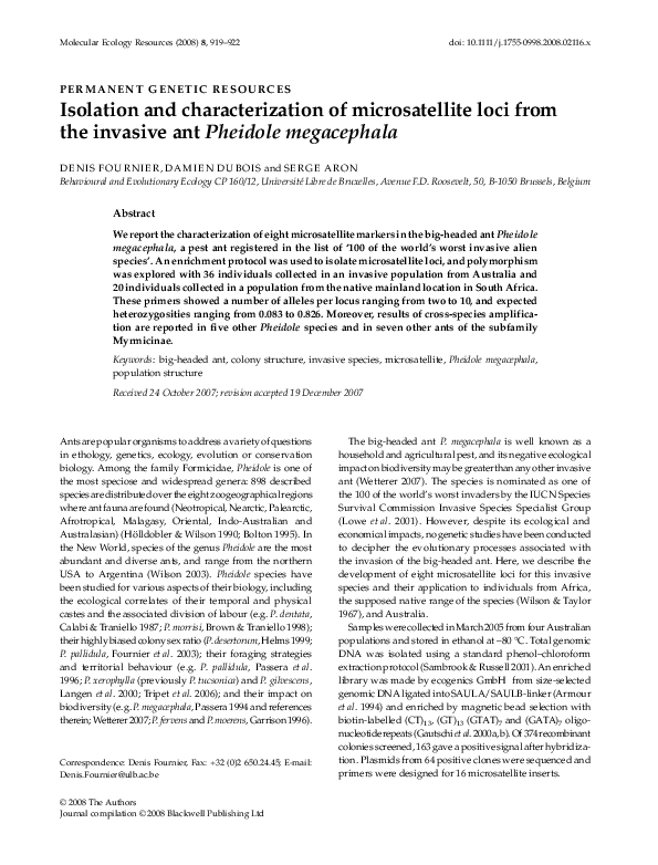 (PDF) Isolation and characterization of microsatellite loci from the ...