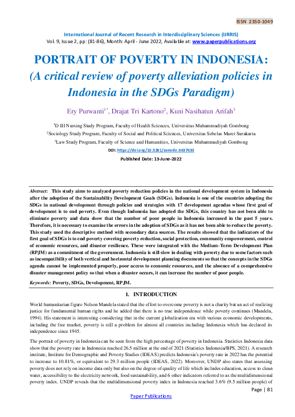 (PDF) PORTRAIT OF POVERTY IN INDONESIA: (A critical review of poverty ...