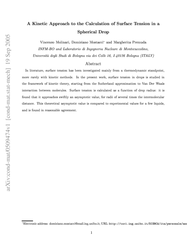(PDF) A Kinetic Approach to the Calculation of Surface Tension in a ...