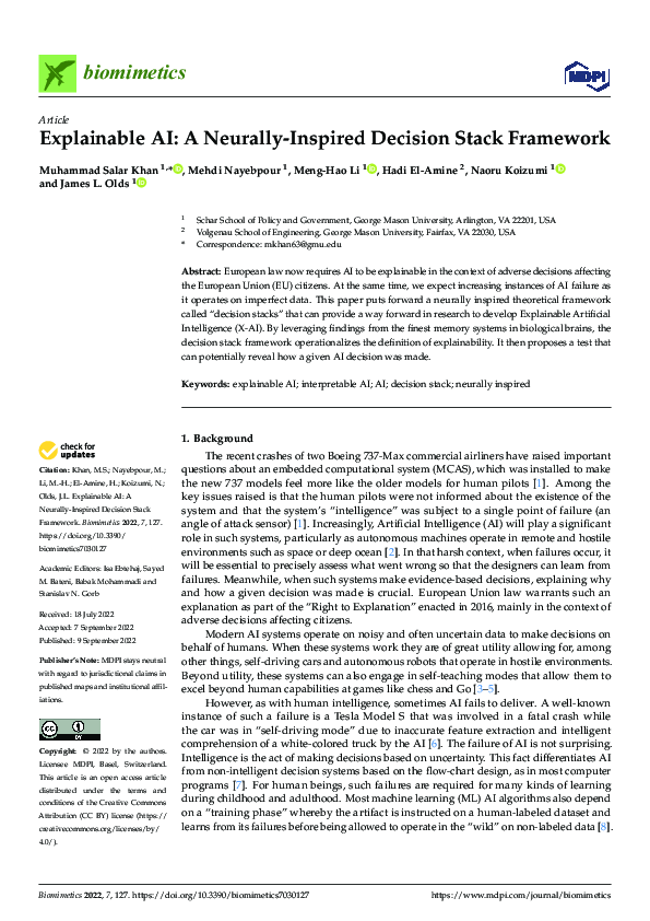 Pdf Explainable Ai A Neurally Inspired Decision Stack Framework