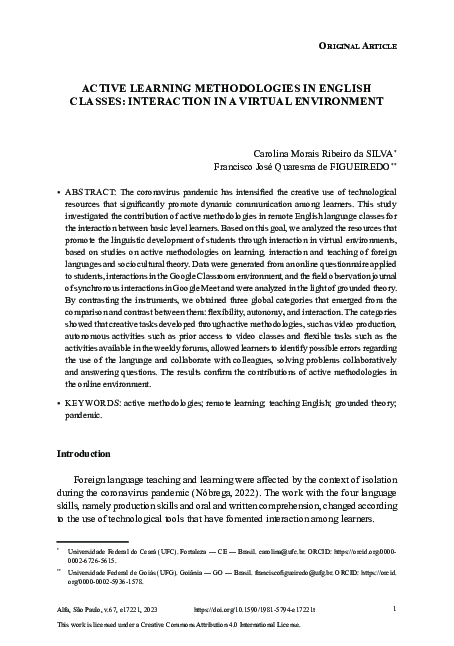 (PDF) ACTIVE LEARNING METHODOLOGIES IN ENGLISH CLASSES: INTERACTION IN ...
