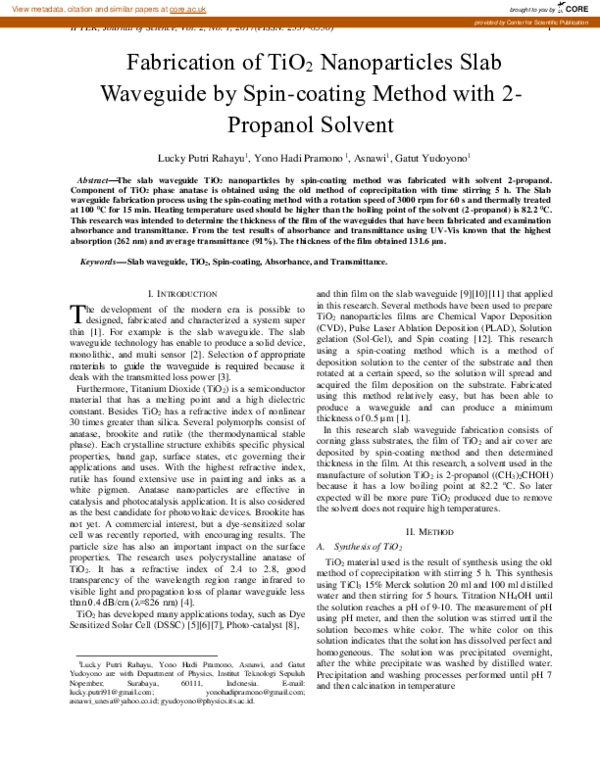 (PDF) Fabrication of TiO2 Nanoparticles Slab Waveguide by Spin-coating ...