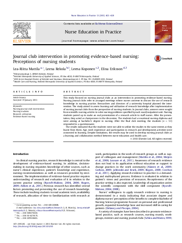 (PDF) Journal club intervention in promoting evidence-based nursing ...