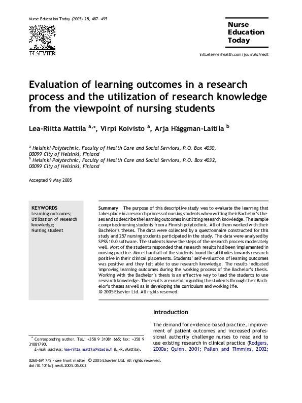 (PDF) Evaluation of learning outcomes in a research process and the ...