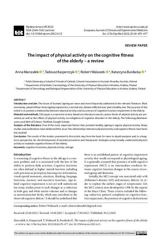 (PDF) The impact of physical activity on the cognitive fitness of the ...