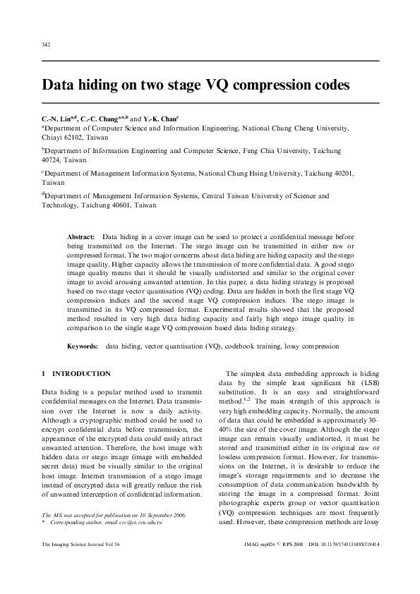 (PDF) Data hiding on two stage VQ compression codes