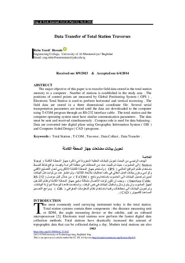 (PDF) Data Transfer of Total Station Traverses
