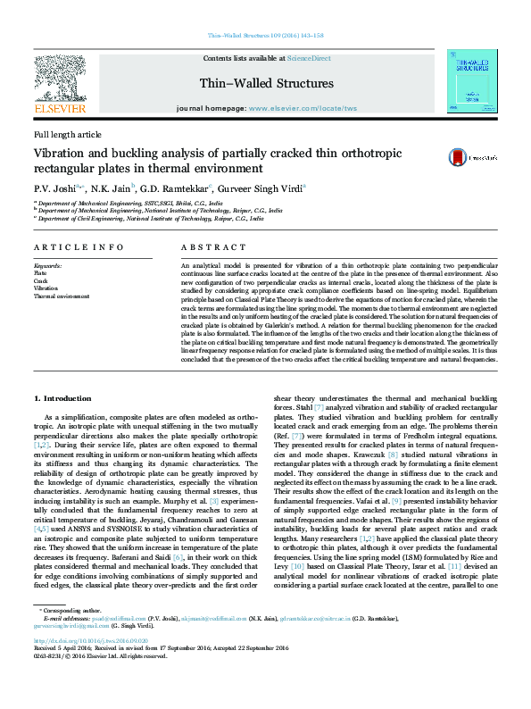 (PDF) Vibration and buckling analysis of partially cracked thin ...