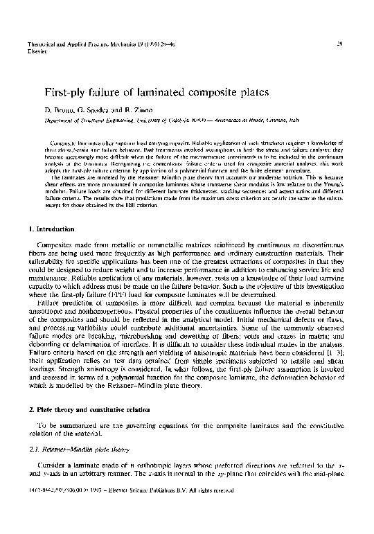 (PDF) First Ply Failure of Laminated Composite Plates - A Mixed Finite ...