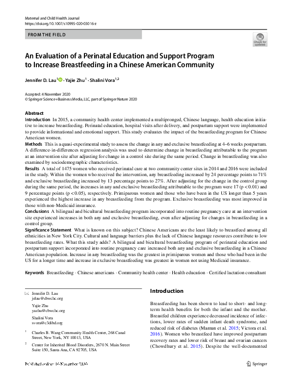 (PDF) An Evaluation of a Perinatal Education and Support Program to ...