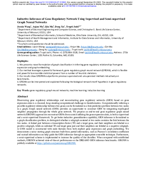 (PDF) Inductive Inference of Gene Regulatory Network Using Supervised ...