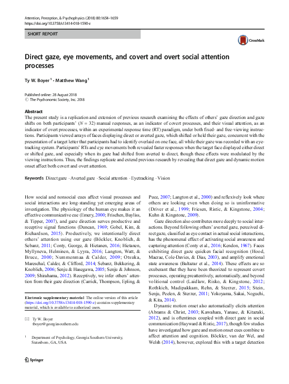 (PDF) Direct gaze, eye movements, and covert and overt social attention ...