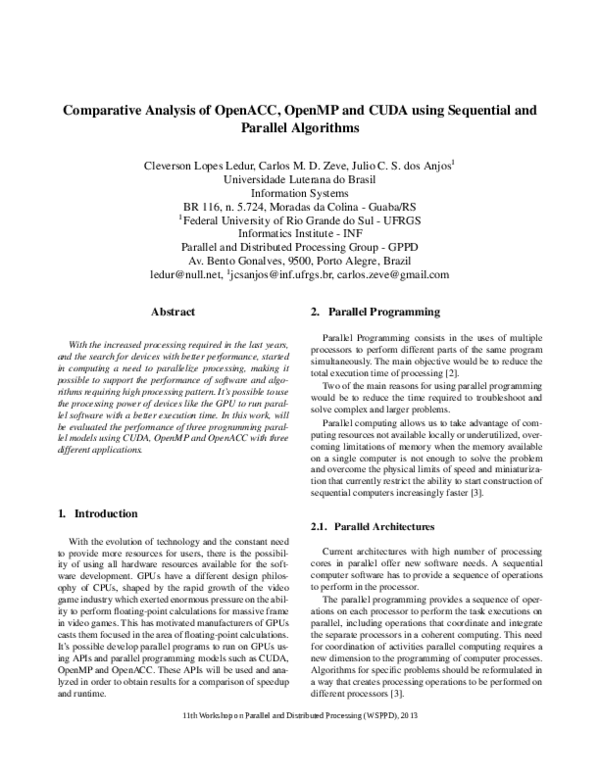 (PDF) Comparative Analysis of OpenACC, OpenMP and CUDA using Sequential ...