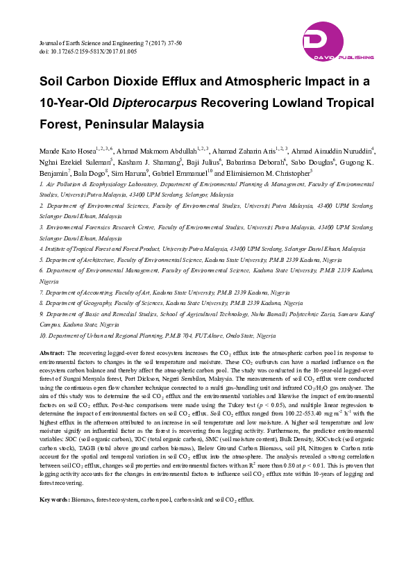 (PDF) Soil Carbon Dioxide Efflux and Atmospheric Impact in a 10 Years ...