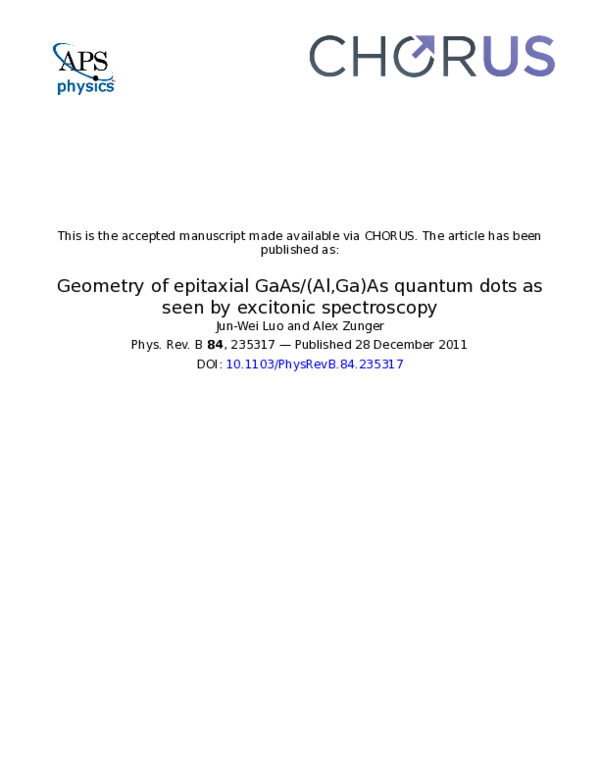 (PDF) Geometry of epitaxial GaAs/(Al,Ga)As quantum dots as seen by ...