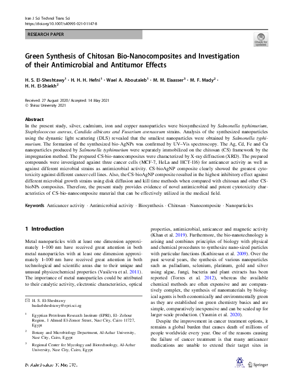 (PDF) Green Synthesis of Chitosan Bio-Nanocomposites and Investigation ...