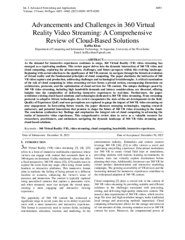 (PDF) Advancements and Challenges in 360 Virtual Reality Video ...