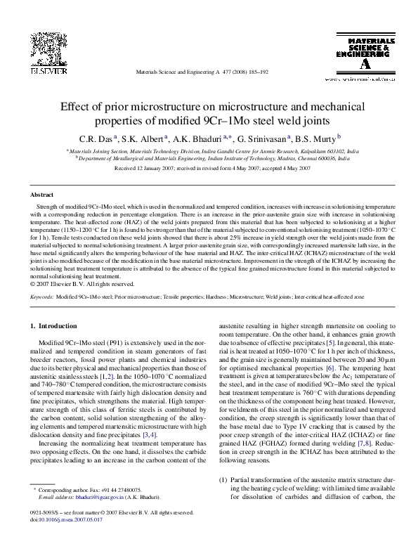 (PDF) Effect of prior microstructure on microstructure and mechanical ...