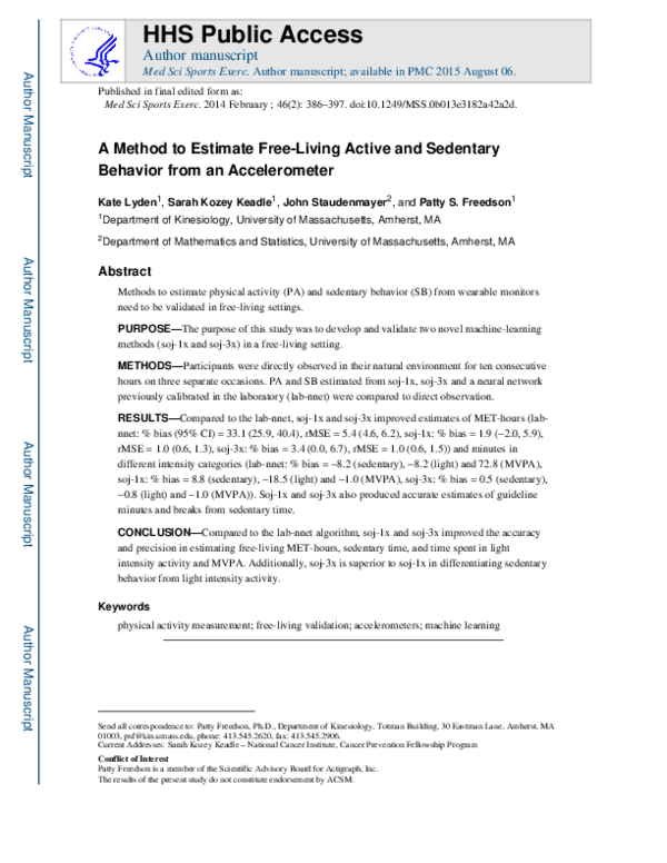 (PDF) A Method to Estimate Free-Living Active and Sedentary Behavior ...
