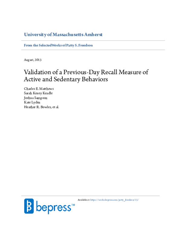 (PDF) Validation of a Previous-Day Recall Measure of Active and ...