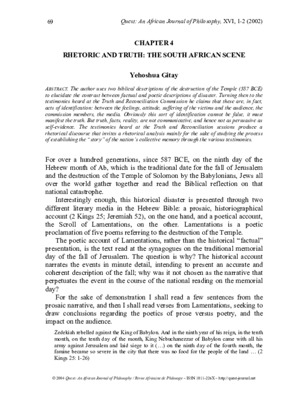 (PDF) Rhetoric and Truth: The South African Scene