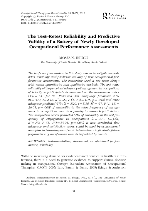 (PDF) The Test–Retest Reliability and Predictive Validity of a Battery ...