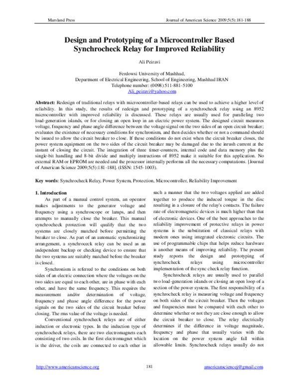 (PDF) Design and Prototyping of a Microcontroller Based Synchrocheck ...
