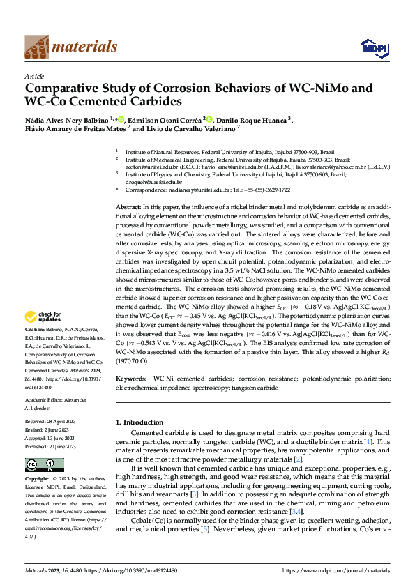 (PDF) Comparative Study of Corrosion Behaviors of WC-NiMo and WC-Co ...