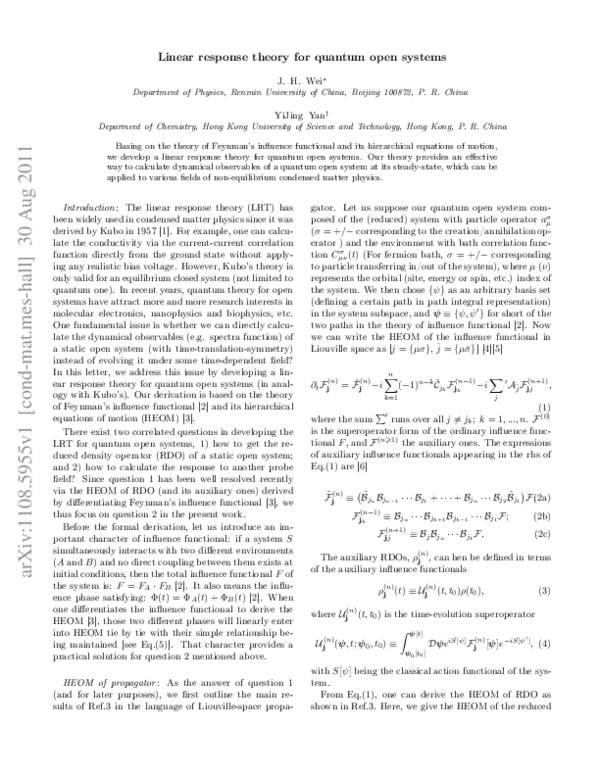 (PDF) Linear response theory for quantum open systems