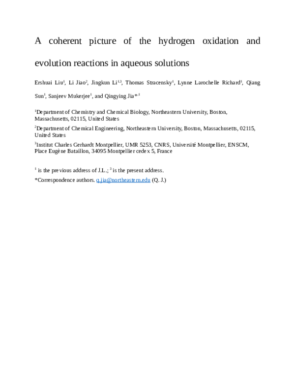(PDF) A Coherent Picture of the Hydrogen Oxidation and Evolution ...