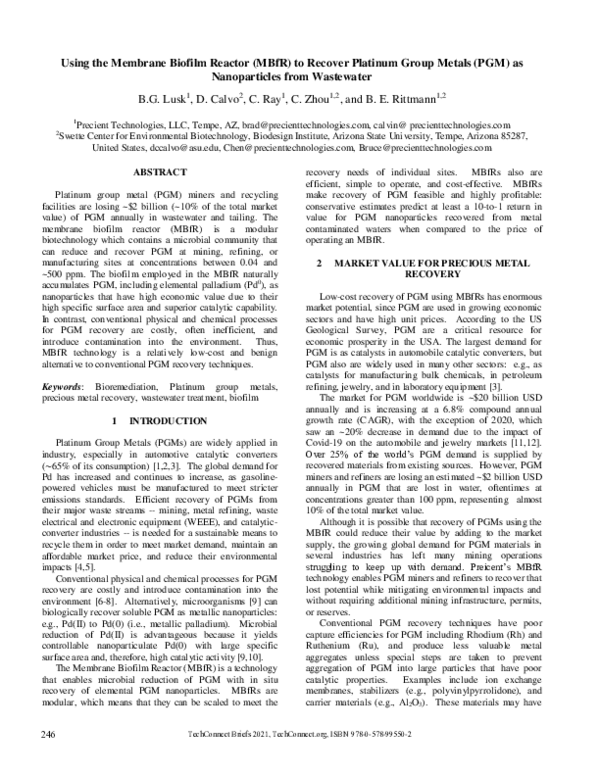 (PDF) Using the Membrane Biofilm Reactor (MBfR) to Recover Platinum ...