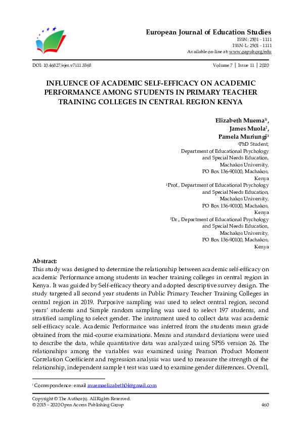 (PDF) Influence of Academic Self-Efficacy on Academic Performance Among ...