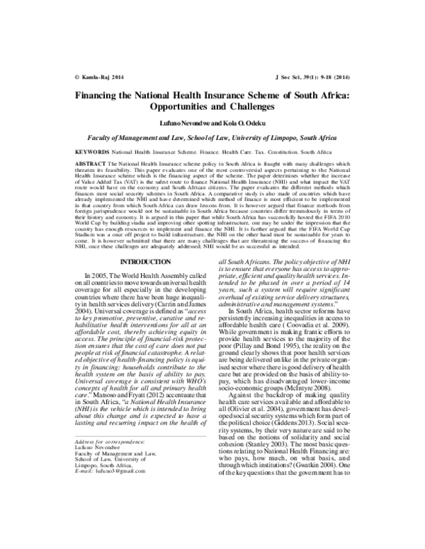 (PDF) Financing the National Health Insurance Scheme of South Africa ...