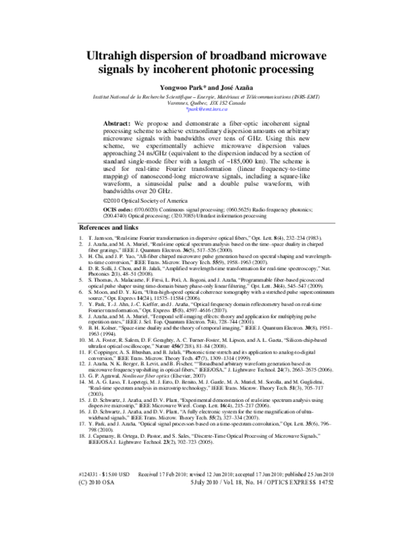(PDF) Ultrahigh dispersion of broadband microwave signals by incoherent ...