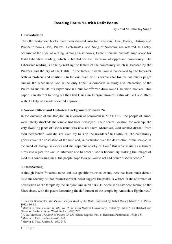 (PDF) Reading Psalm 74 with Dalit Focus