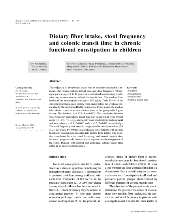 (PDF) Dietary fiber intake, stool frequency and colonic transit time in ...