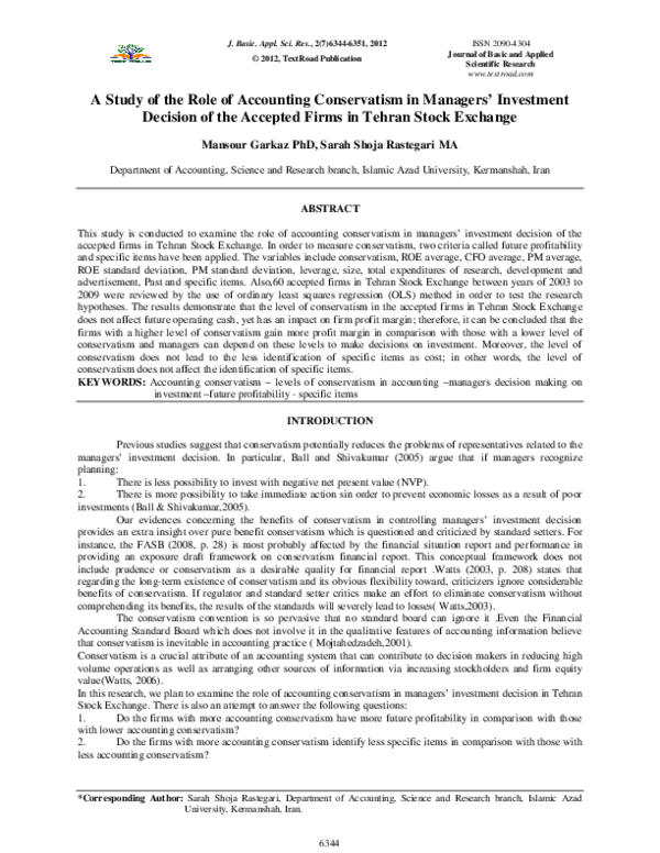 (PDF) A Study of the Role of Accounting Conservatism in Managers ...