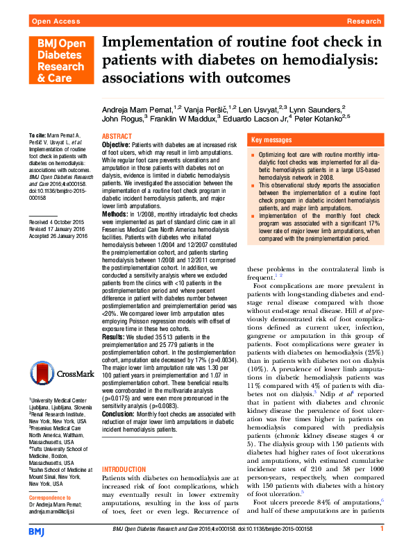 (PDF) Implementation of routine foot check in patients with diabetes on ...