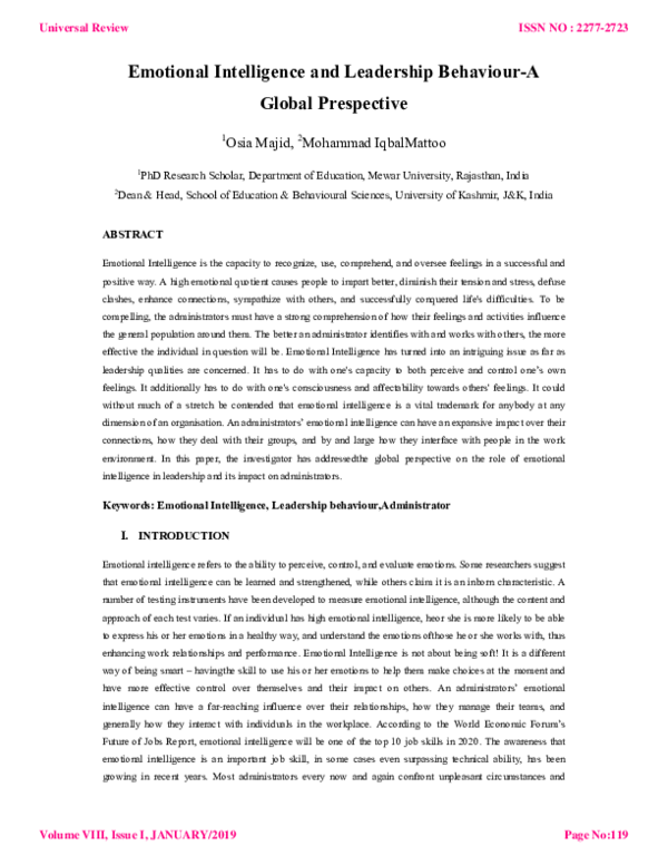 (PDF) Emotional Intelligence and Leadership Behaviour-A Global Prespective