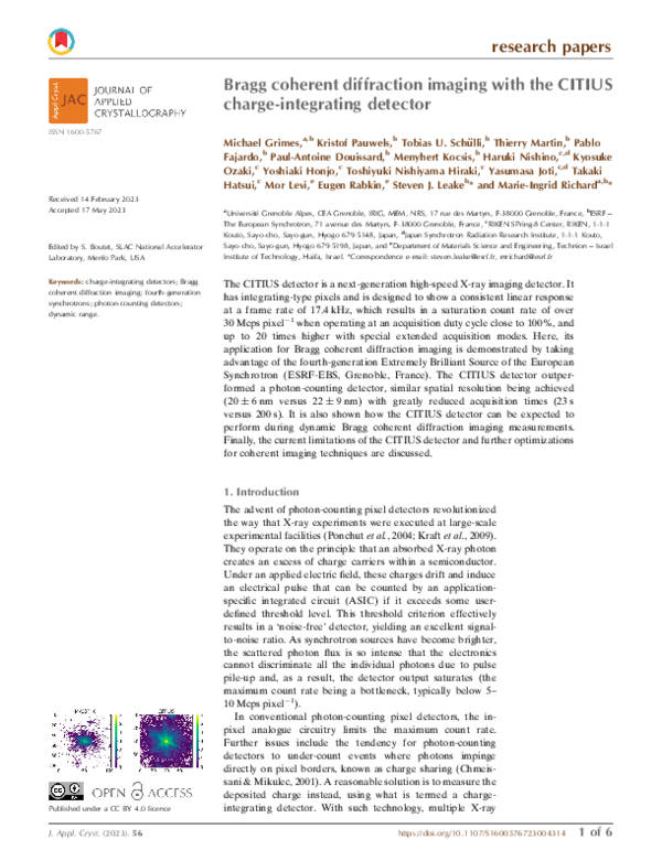 (PDF) Bragg coherent diffraction imaging with the CITIUS charge ...