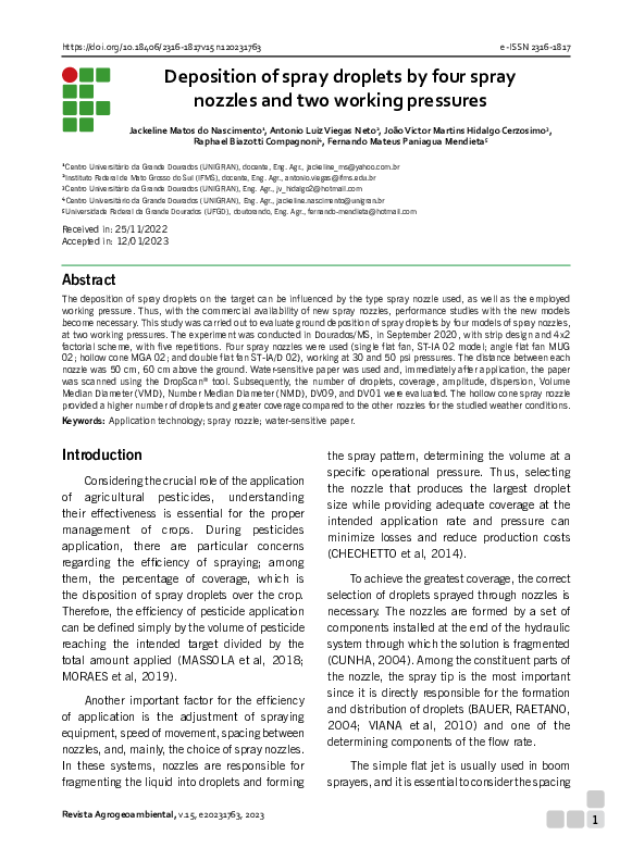 (PDF) Deposition of spray droplets by four spray nozzles and two ...