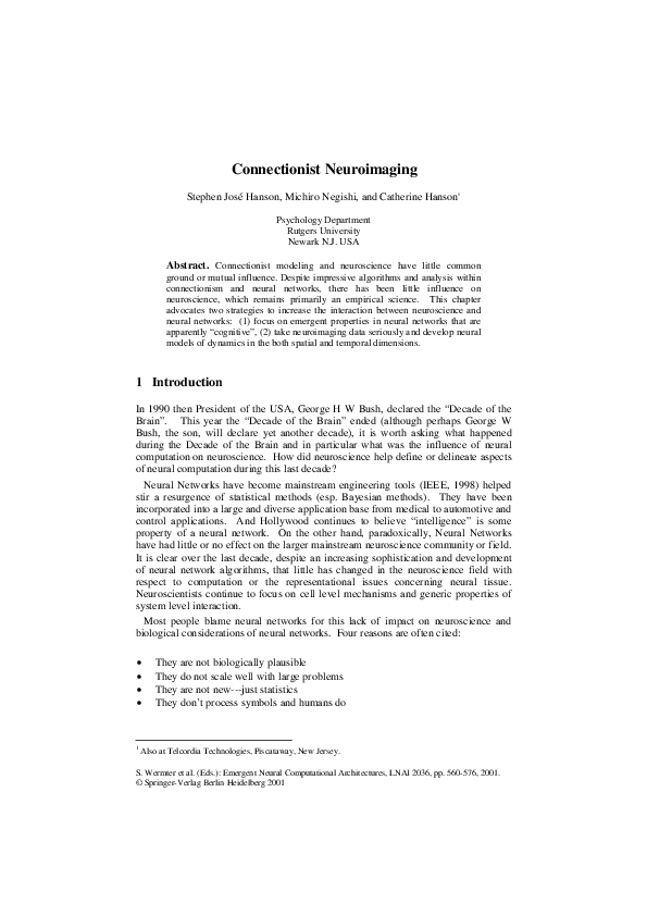 (PDF) Connectionist Neuroimaging