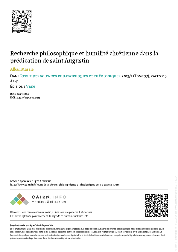 (PDF) Recherche philosophique et humilité chrétienne dans la ...