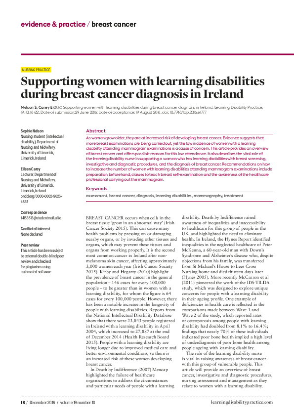 (PDF) Supporting women with learning disabilities during breast cancer ...