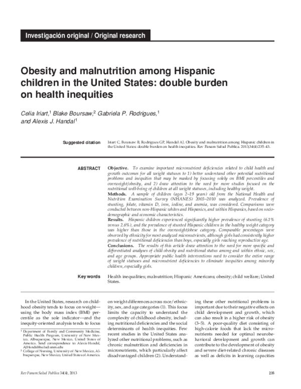 (PDF) Obesity and malnutrition among Hispanic children in the United ...