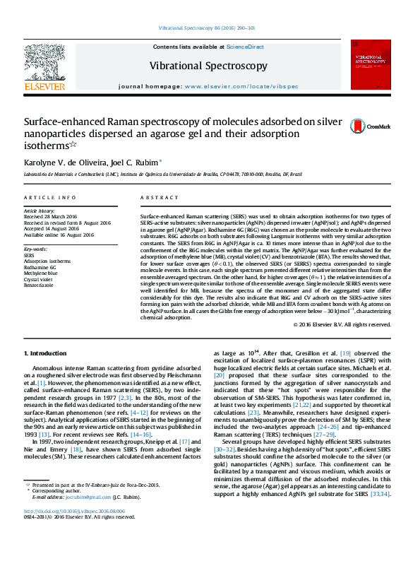 (PDF) Surface-enhanced Raman spectroscopy of molecules adsorbed on ...