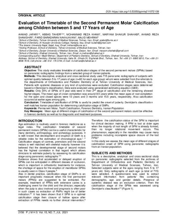 (PDF) Evaluation of Timetable of the Second Permanent Molar ...